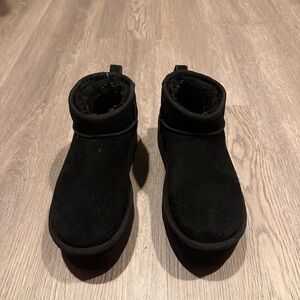 UGG Black Suede Classic Mini Platform Bootie